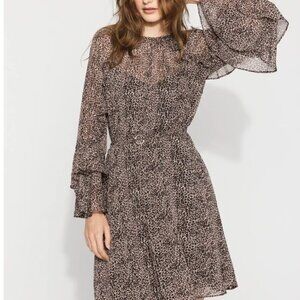 NWT White house Black market Petite Leopard Ruffle Mini Dress Size 6